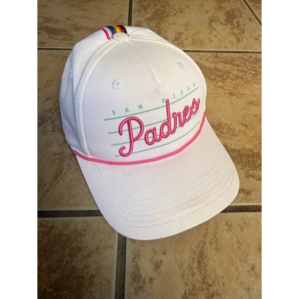San Diego Padres White Pink Rope Snapback Hat Rainbow Pride Stripe